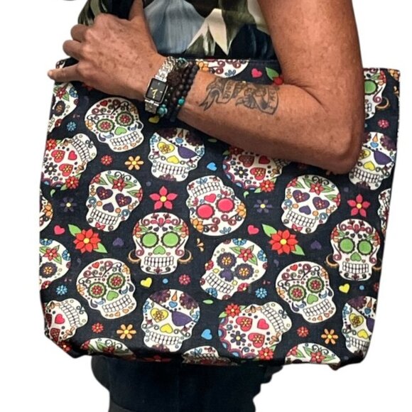 Canvas Tote Sugar Skull -NWT - Picture 1 of 4